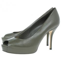 مملوكة مسبقًا Gucci Green Leather 'Sofia' Peep Toe Platform Pumps Size 38.5