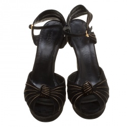 Pre Owned Gucci Black Suede Knot Detail Peep Toe Platform Sandals Size 40