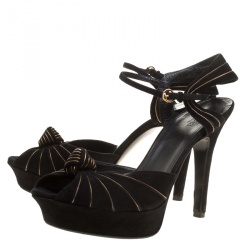 Pre Owned Gucci Black Suede Knot Detail Peep Toe Platform Sandals Size 40