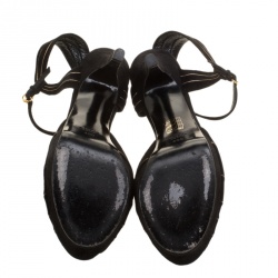 Pre Owned Gucci Black Suede Knot Detail Peep Toe Platform Sandals Size 40