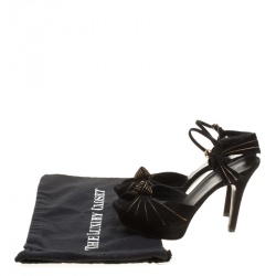 Pre Owned Gucci Black Suede Knot Detail Peep Toe Platform Sandals Size 40