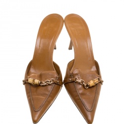 مملوكة مسبقًا صندل سلايد غوتشي جلد بني بامبو مزين مقدمة مدببة مقاس 38.5