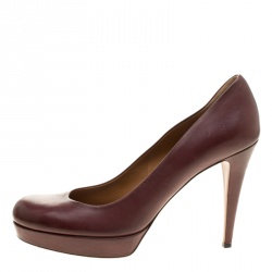 Pre Owned Gucci Maroon Leather Charlotte Platform Pumps Size 41