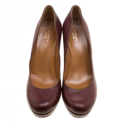 Pre Owned Gucci Maroon Leather Charlotte Platform Pumps Size 41