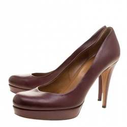 Pre Owned Gucci Maroon Leather Charlotte Platform Pumps Size 41