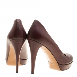 Pre Owned Gucci Maroon Leather Charlotte Platform Pumps Size 41