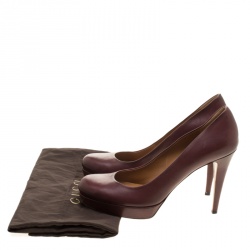 Pre Owned Gucci Maroon Leather Charlotte Platform Pumps Size 41
