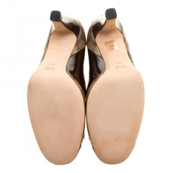 Pre Owned Gucci Brown GG Crystal Canvas and Leather Bamboo Horsebit Block Heel Pumps Size 41