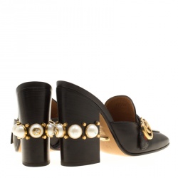 مملوكة مسبقًا حذاء غوتشي مرصع لؤلؤ تفاصيل ويب GG جلد ثعبان أسود مقاس 37.5