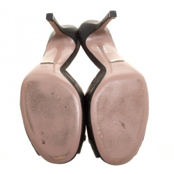 مملوكة مسبقًا Gucci Black Guccissima Leather Horsebit Peep Toe Slides Size 38.5