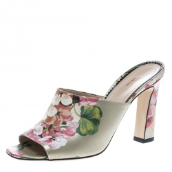 Pre Owned Gucci Multicolor Bloom Print Leather Shanghai Mules Size 39