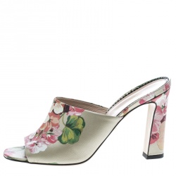 Pre Owned Gucci Multicolor Bloom Print Leather Shanghai Mules Size 39