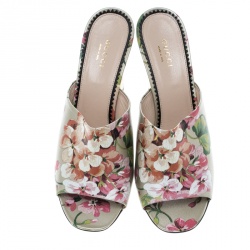 Pre Owned Gucci Multicolor Bloom Print Leather Shanghai Mules Size 39