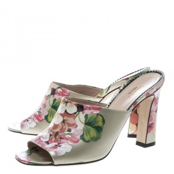 Pre Owned Gucci Multicolor Bloom Print Leather Shanghai Mules Size 39