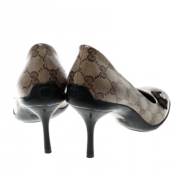 Pre Owned Gucci Beige GG Crystal Canvas Bow Pumps Size 37