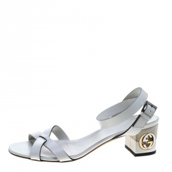 Pre Owned صندل غوتشي جلد أبيض شعار GG بحزام للكاحل مقاس 37.5