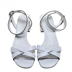 Pre Owned صندل غوتشي جلد أبيض شعار GG بحزام للكاحل مقاس 37.5