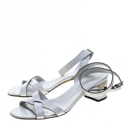 Pre Owned صندل غوتشي جلد أبيض شعار GG بحزام للكاحل مقاس 37.5