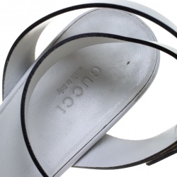 Pre Owned صندل غوتشي جلد أبيض شعار GG بحزام للكاحل مقاس 37.5