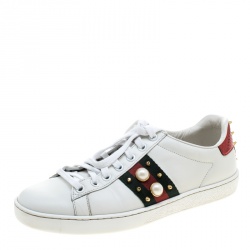 Gucci White Leather Ace Studded Sneakers Size 37