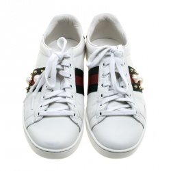 Gucci White Leather Ace Studded Sneakers Size 37