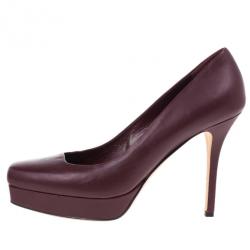 Pre Owned Gucci Maroon Leather Charlotte Platform Pumps Size 39