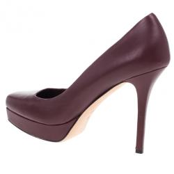 Pre Owned Gucci Maroon Leather Charlotte Platform Pumps Size 39