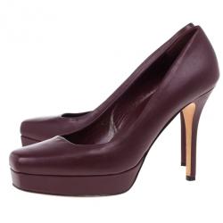 Pre Owned Gucci Maroon Leather Charlotte Platform Pumps Size 39
