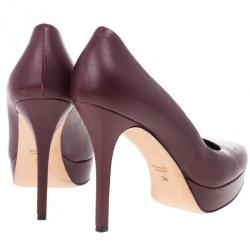 Pre Owned Gucci Maroon Leather Charlotte Platform Pumps Size 39