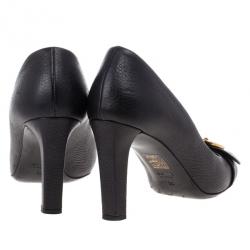 Pre Owned Gucci Brown Leather Ride GG Buckle Peep Toe Pumps Size 39