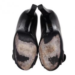 Pre Owned Gucci Brown Leather Ride GG Buckle Peep Toe Pumps Size 39