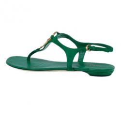 مملوكة مسبقًا صندل بأصبع غوتشي جلد مدبوغ هورسبيت أخضر مقاس 39.5