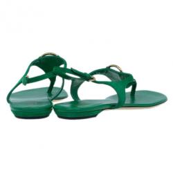 مملوكة مسبقًا صندل بأصبع غوتشي جلد مدبوغ هورسبيت أخضر مقاس 39.5