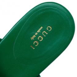 مملوكة مسبقًا صندل بأصبع غوتشي جلد مدبوغ هورسبيت أخضر مقاس 39.5