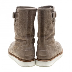 Pre Owned Gucci Beige Guccissima Suede Quercy Flat Boots Size 37.5