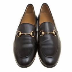Pre Owned Gucci Black Leather Jordaan Horsebit Loafers Size 38.5