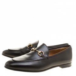 Pre Owned Gucci Black Leather Jordaan Horsebit Loafers Size 38.5
