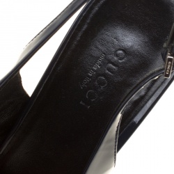 مملوكة مسبقًا صندل غوتشي فتحة كعب مقدمة مفتوحة جلد لامع كحلي مقاس 38