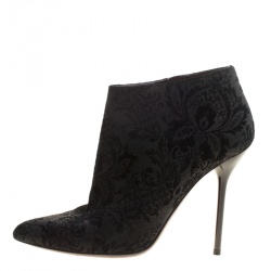 Pre Owned Gucci Black Brocade Leather Ankle Boots Size 38