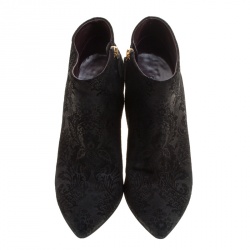 Pre Owned Gucci Black Brocade Leather Ankle Boots Size 38