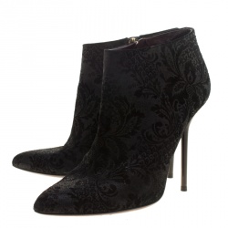 Pre Owned Gucci Black Brocade Leather Ankle Boots Size 38