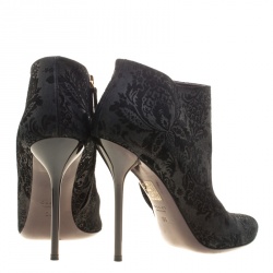 Pre Owned Gucci Black Brocade Leather Ankle Boots Size 38
