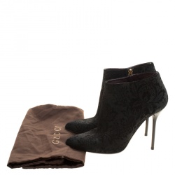 Pre Owned Gucci Black Brocade Leather Ankle Boots Size 38