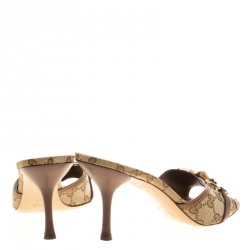 Pre Owned Gucci Beige/Brown GG Canvas and Leather Bamboo Sandals Size 39