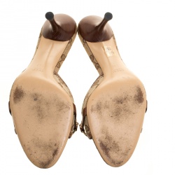 Pre Owned Gucci Beige/Brown GG Canvas and Leather Bamboo Sandals Size 39