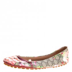 مملوكة مسبقًا Gucci Biege GG Supreme Blooms Printed Canvas Ballet Flats Size 41