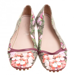 مملوكة مسبقًا Gucci Biege GG Supreme Blooms Printed Canvas Ballet Flats Size 41