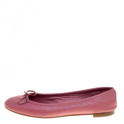 Pre Owned Gucci Pink Leather GG Interlocking Bow Ballet Flats Size 38