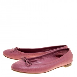Pre Owned Gucci Pink Leather GG Interlocking Bow Ballet Flats Size 38