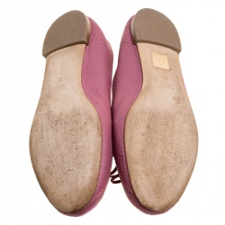 Pre Owned Gucci Pink Leather GG Interlocking Bow Ballet Flats Size 38